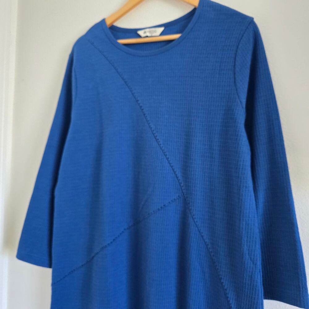 Marketplace Patchwork Waffle Mini Tunic Dress Size M Oversized Cotton Lagenlook - Picture 2 of 8